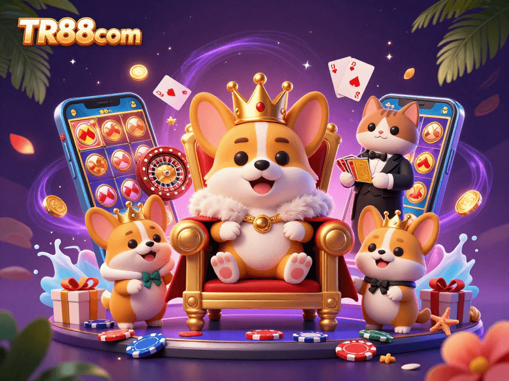 Play vibrant games at TR88com with royal corgi and enchanting gambling elements.