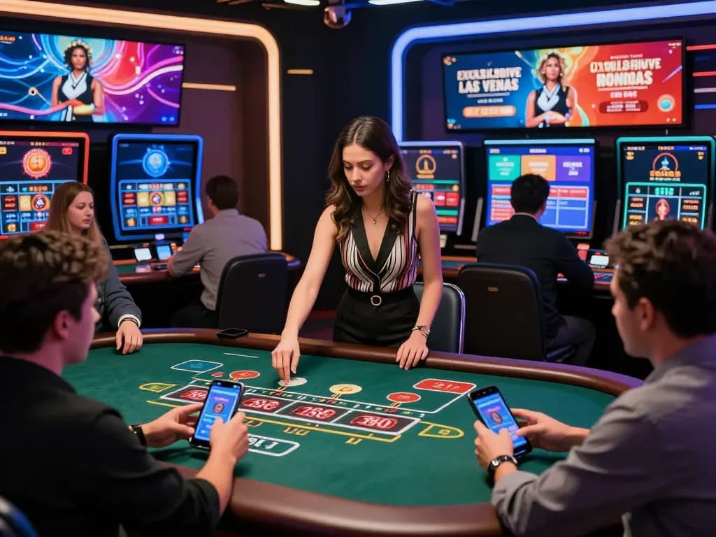 Engaging online casino gaming scene showcasing af88 nhà cái uy tín with live dealers and dynamic player interactions in a vibrant environment.