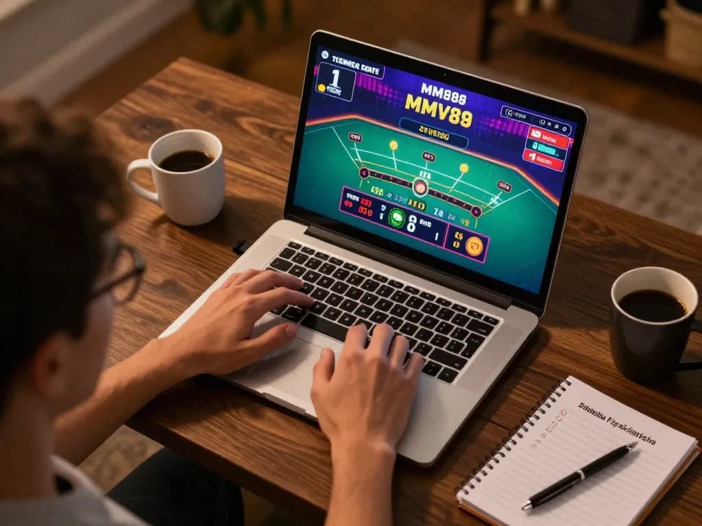 Player engaging in strategic gameplay on MM88's live dealer blackjack game on a laptop.
