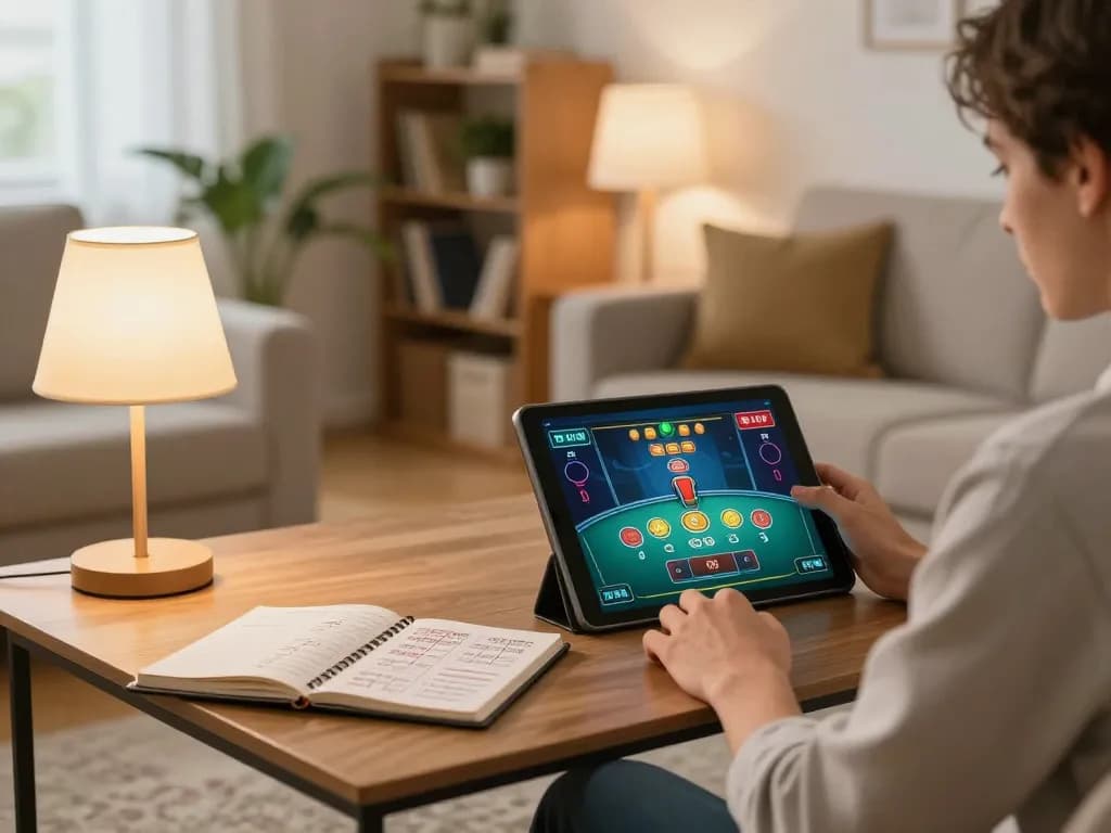 TG88 player enjoying live dealer gaming on a tablet in a cozy home setup.
