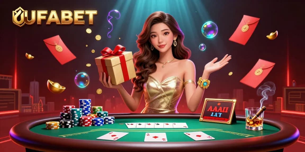 Experience top-tier gaming action at UFABET with a spectacular Lunar New Year casino scene featuring a stunning Asian woman amidst festive decorations.