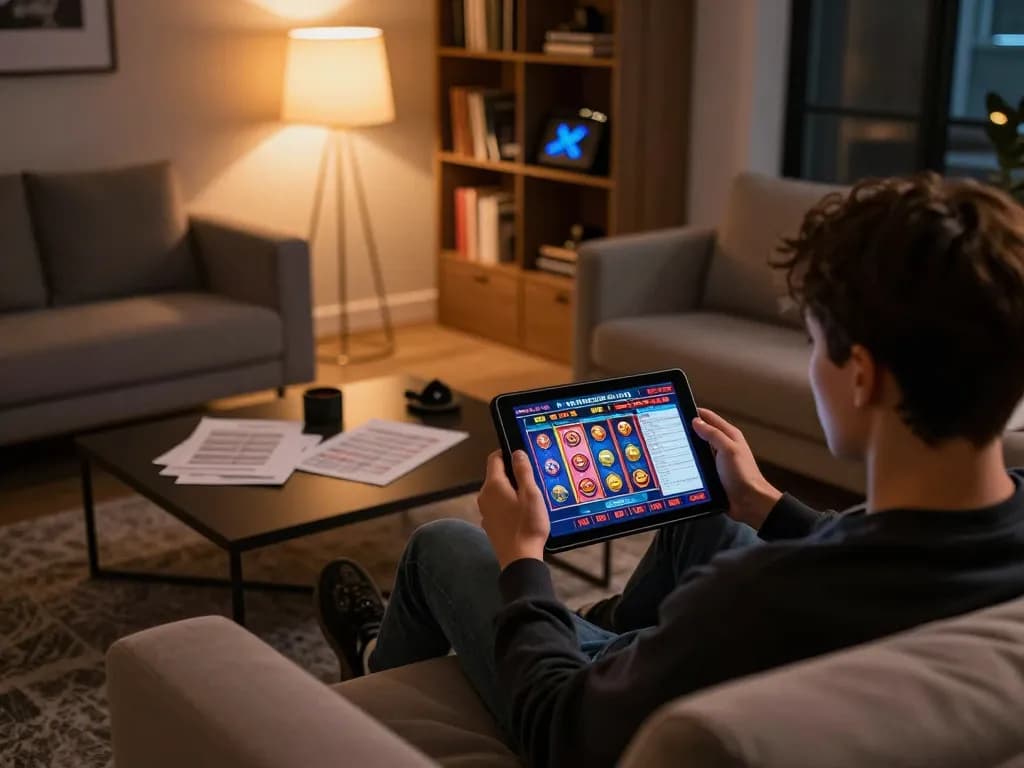Engaging with casino sider while enjoying online gaming at home in a cozy setup.