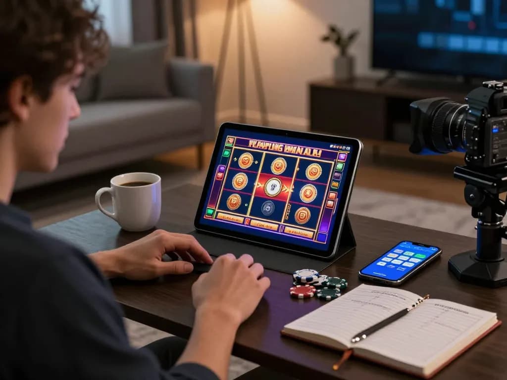 Main slot online dengan hargatoto di tablet di ruang tamu yang nyaman