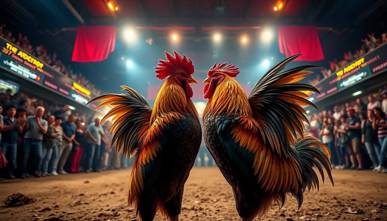 Live cockfighting match at dagatructiep 1 with dynamic roosters and excited crowd