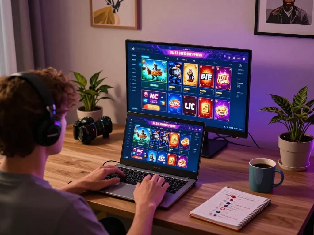 KJC player strategizing online gambling with a colorful gaming setup