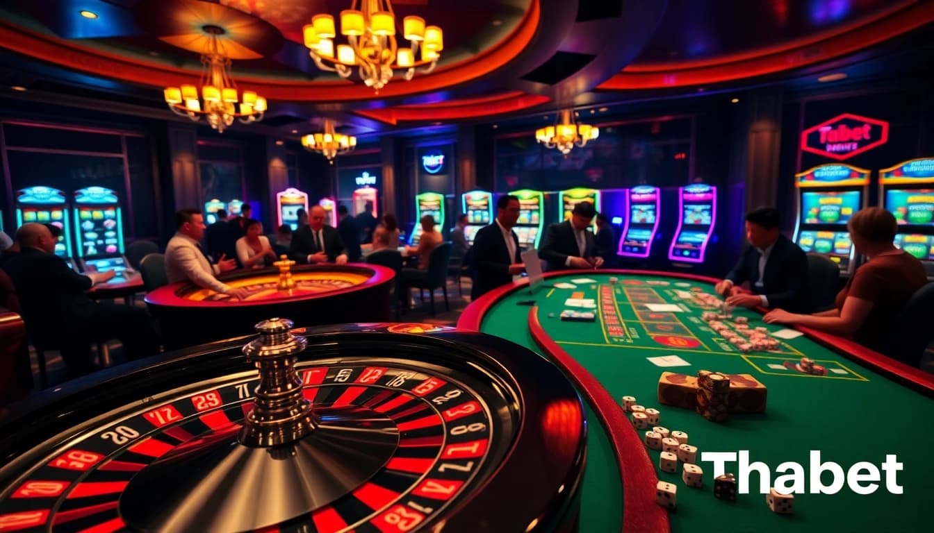 Experience the thrill of gambling at Thabet with roulette and poker tables bustling with activity.
