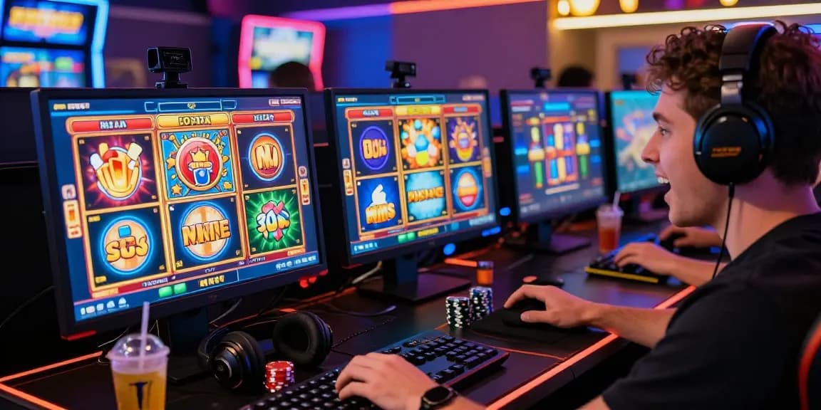 Player engaging with bonus buy slots on a vibrant online casino setup, showcasing exciting gameplay and colorful graphics.