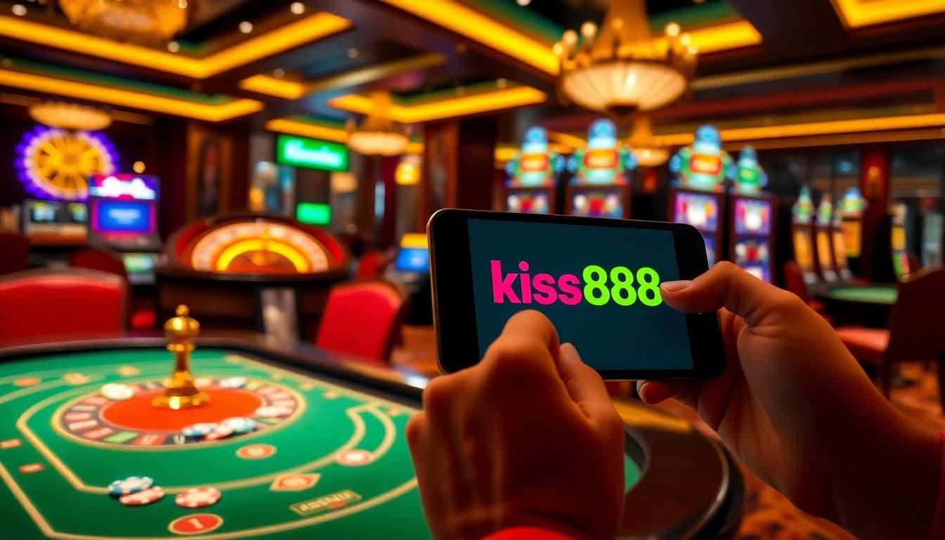 Experience excitement and rewards with kiss888 at a vibrant casino table filled with chips.