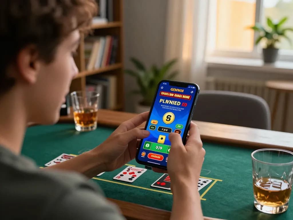 GEMWIN player enjoying live dealer blackjack on mobile app, showcasing engaging gameplay and casual environment.