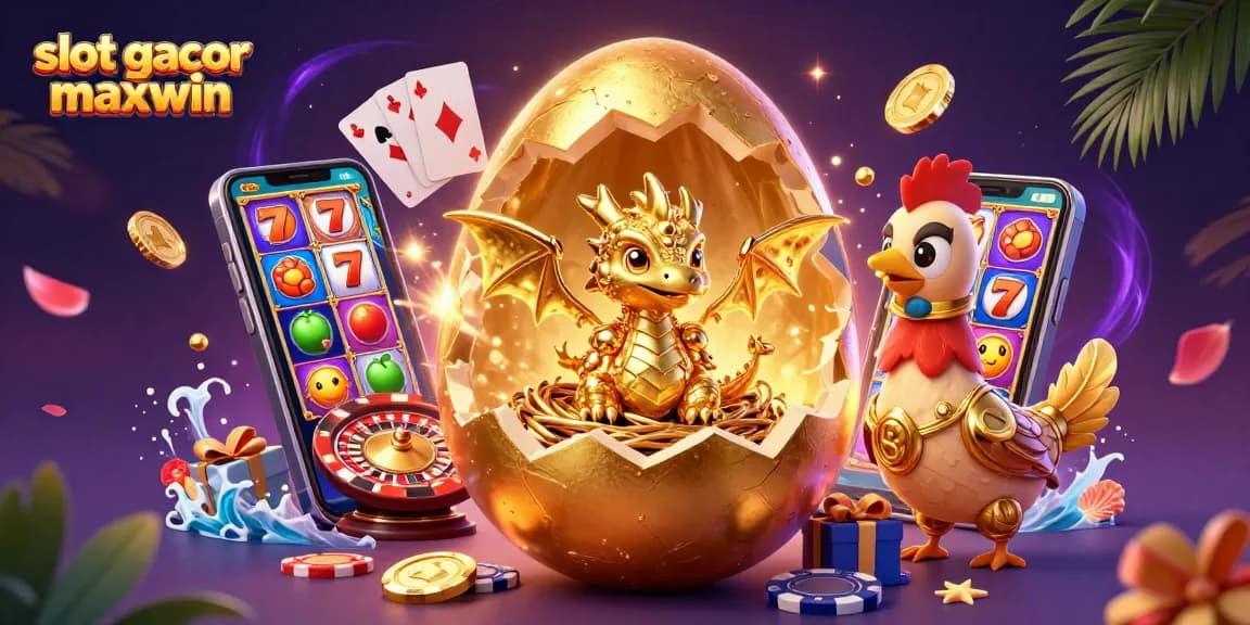 Engage with slot gacor maxwin gameplay featuring a gold dragon and dynamic casino elements in a vibrant scene.