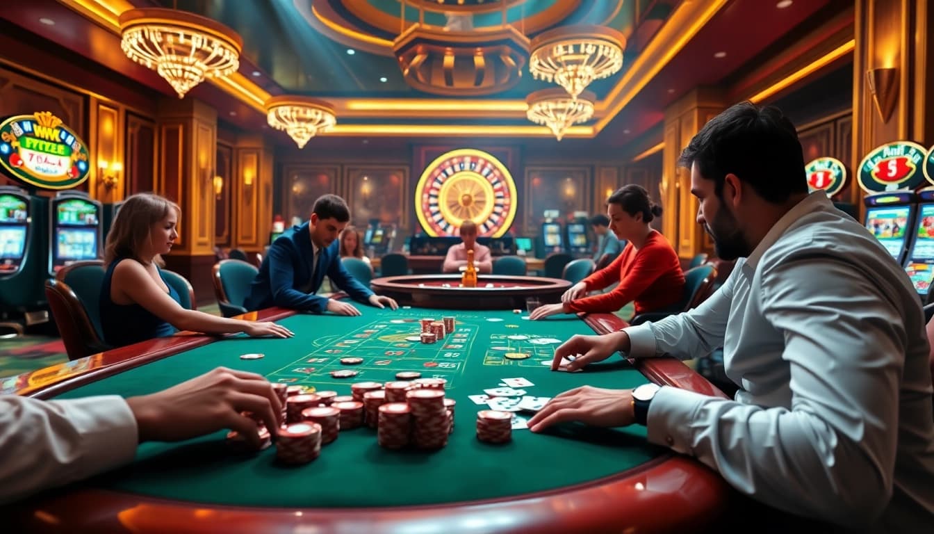 KJC casino scene showcasing vibrant tables and dynamic gambling action.