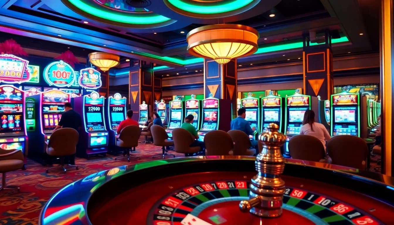 Experience the thrill of slot gacor machines in a luxurious casino setting, capturing the excitement of winning.