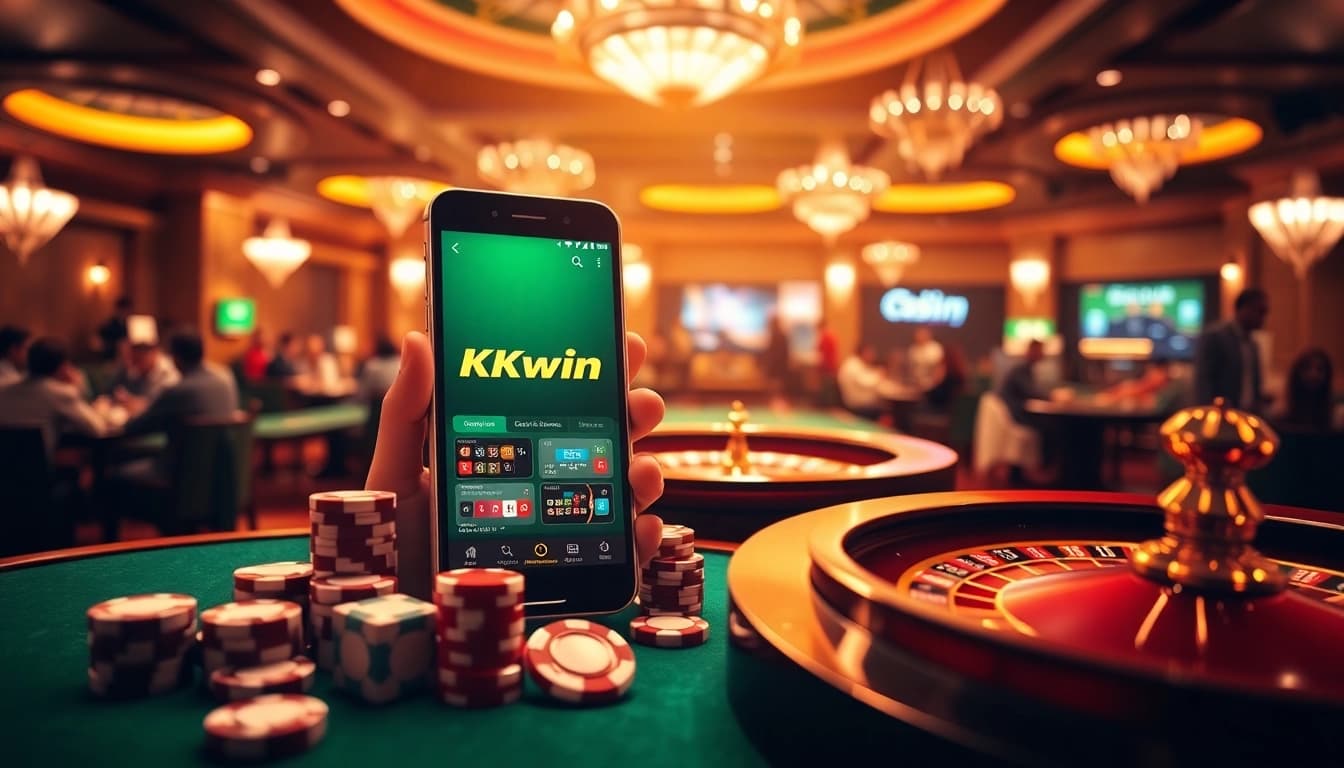 Experience the excitement of Kkwin with vibrant casino visuals featuring gaming elements.