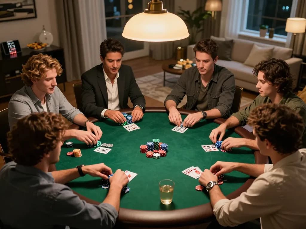 uu88 poker night with friends enjoying competitive game at home with chips and cards.