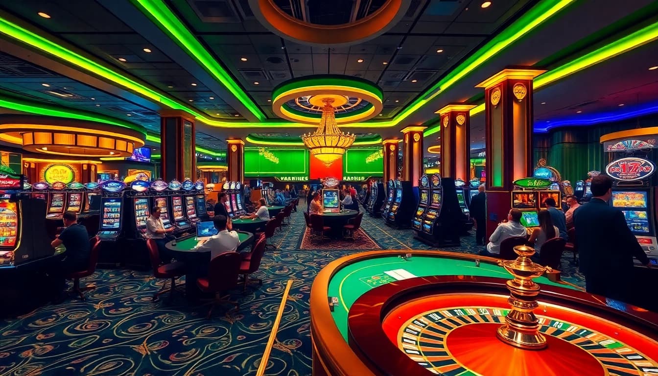 Players enjoying thrilling games at U888.com casino with vibrant atmosphere and poker tables.