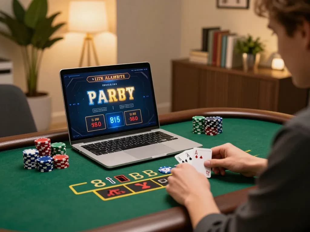 MMOO player engaging in live dealer blackjack with chips ready to bet in a stylish gaming setup