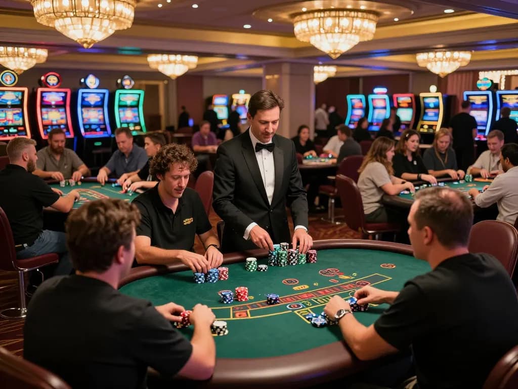 Players enjoying blackjack, highlighting the excitement of patok bet amidst vibrant casino atmosphere