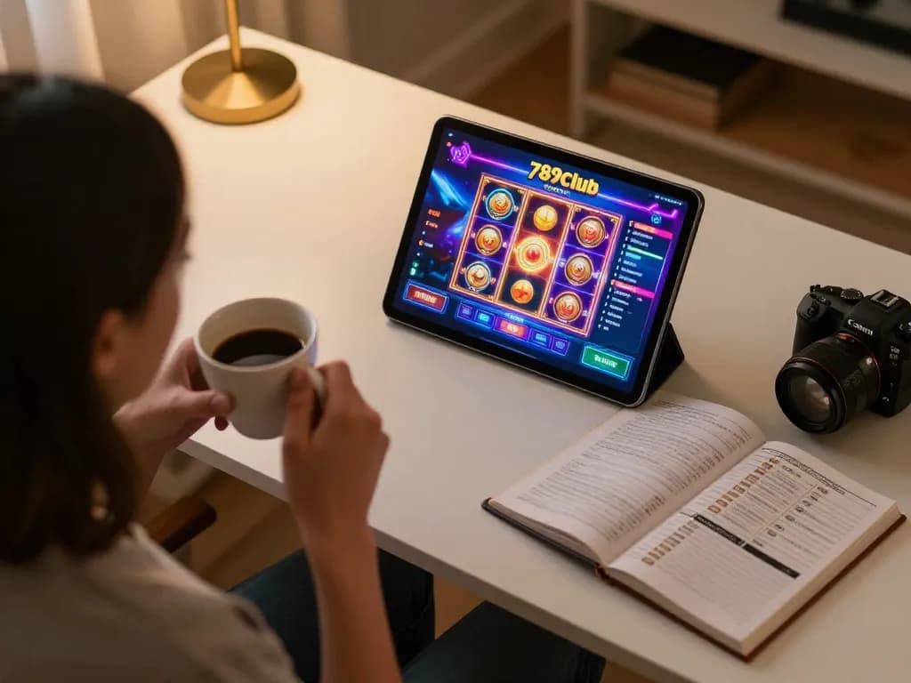 Engaging gameplay on a 789club tablet while enjoying a cozy coffee break at home
