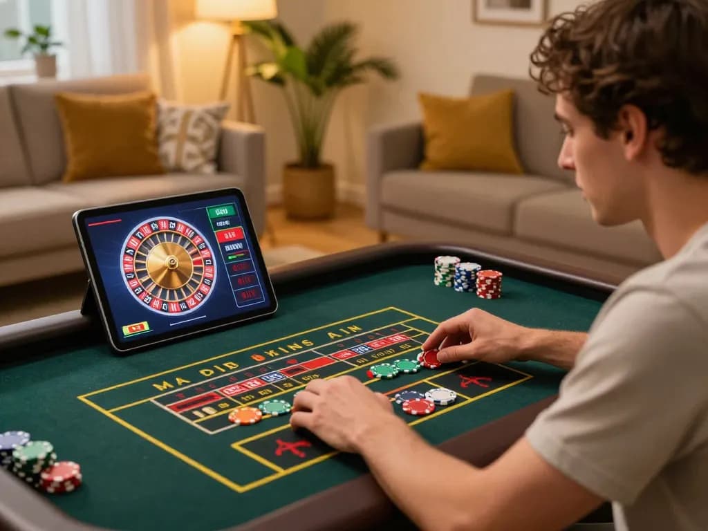 Bermain permainan roulette dealer langsung di rumah melalui tablet https://www.crosstonerestaurant.com/vegetarian.html, warna-warna cerah.