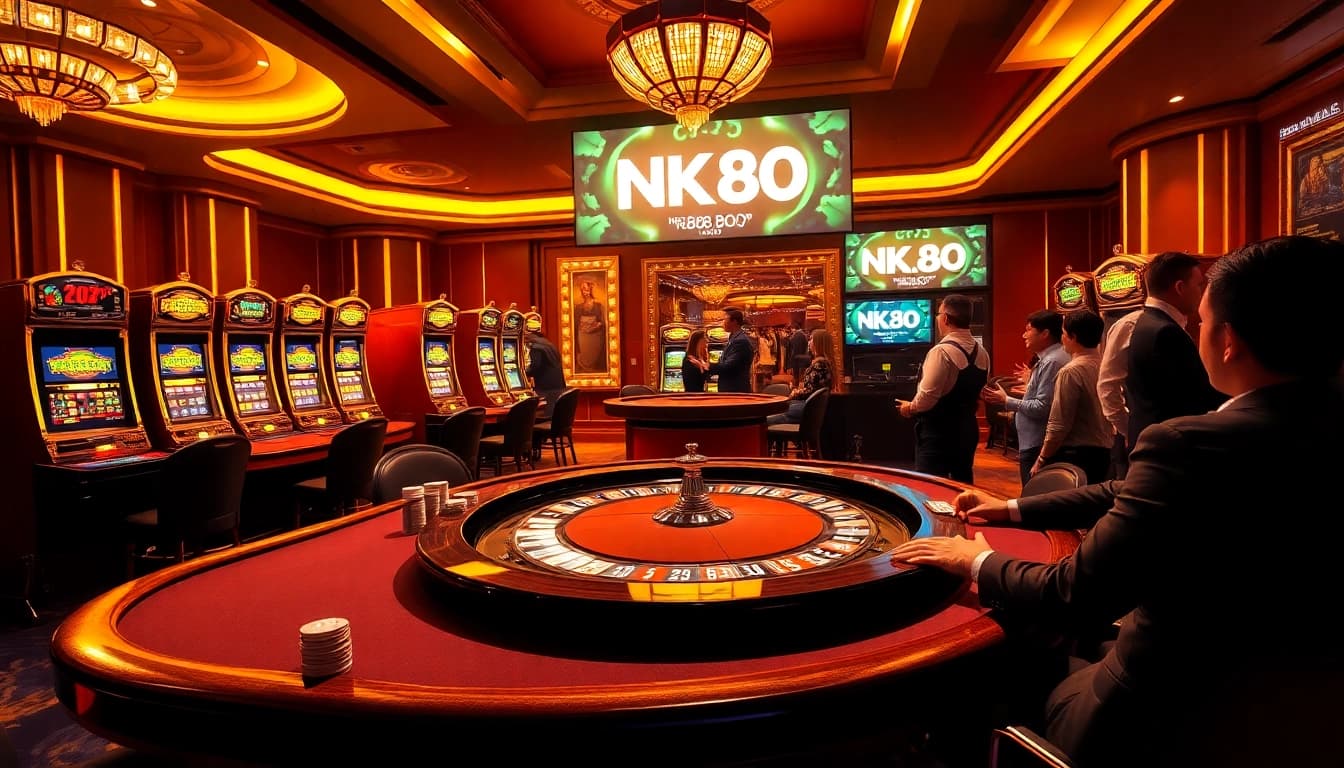 Experience the thrill of casino gaming at NK88.BOO with vibrant slot machines and poker tables.