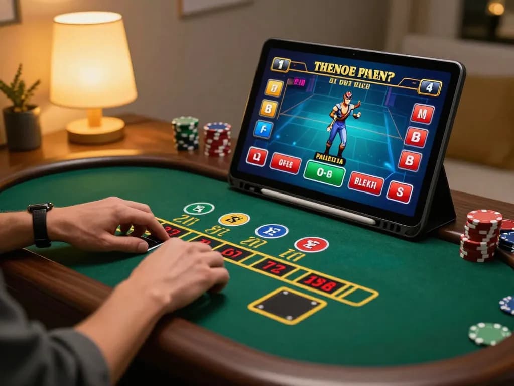 Engaging online blackjack gameplay screenshot on a tablet with 888new, emphasizing betting strategies in a cozy home setting.