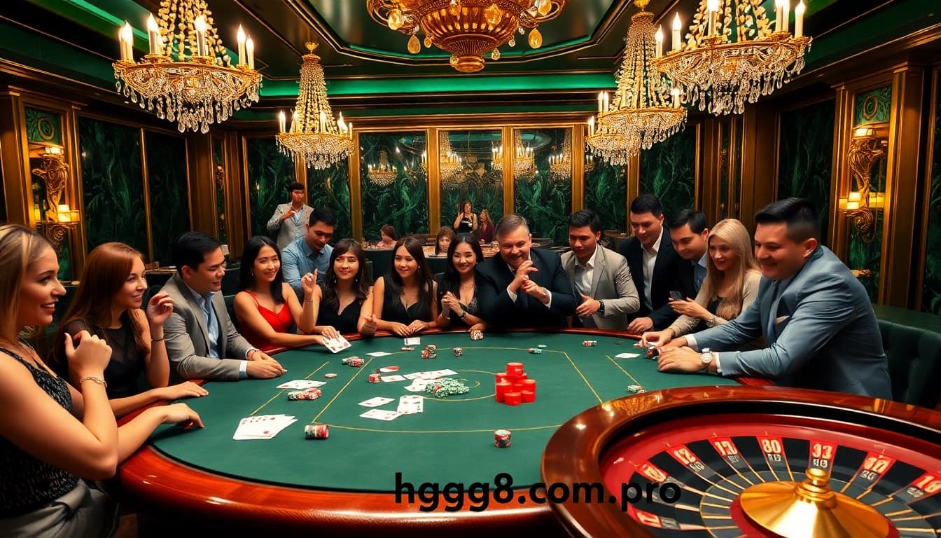 Cheerful players engaging in high-stakes poker at https://gg88com.pro/ with vibrant chips and cards.