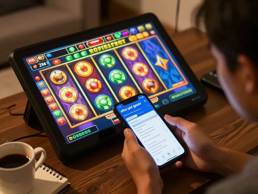 Experience thrilling gameplay with situs slot gacor highlighting colorful slots and user interaction during a winning moment.