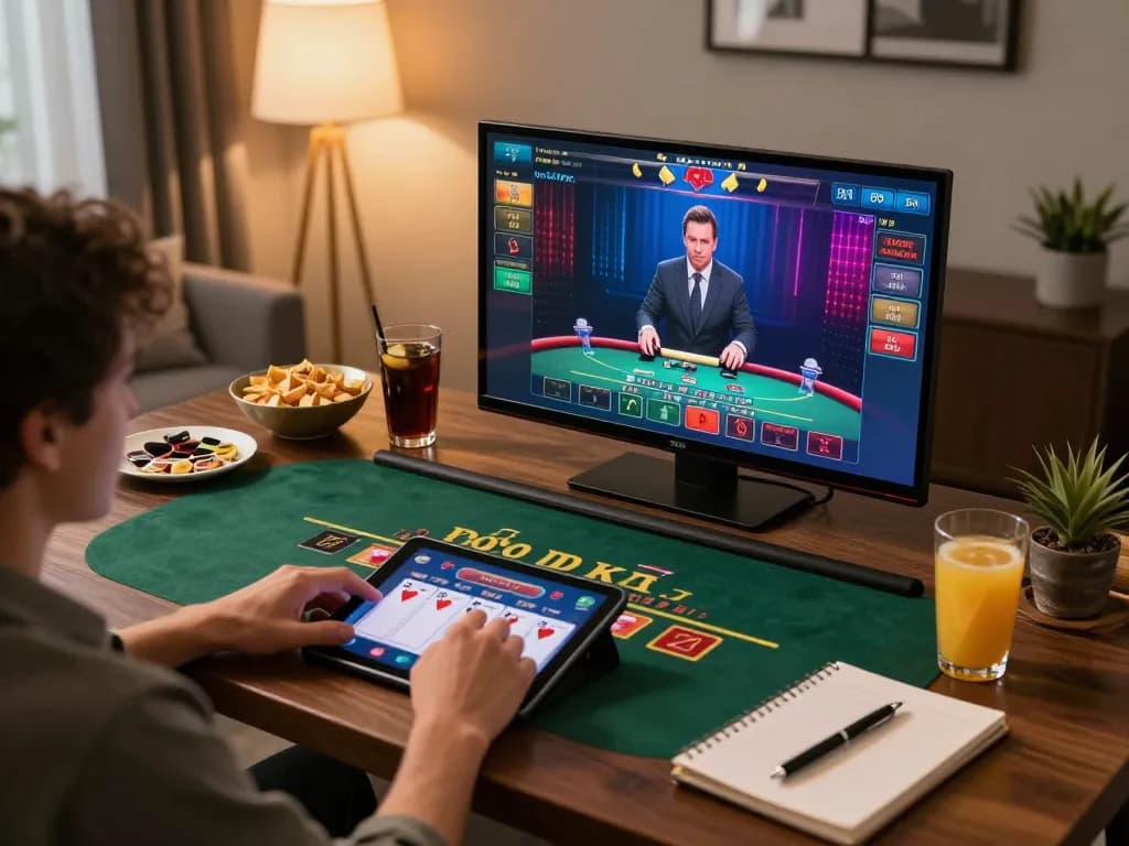 Player engages with jun88 phiên bản 1 live blackjack on a tablet, showcasing an exciting online gambling experience.