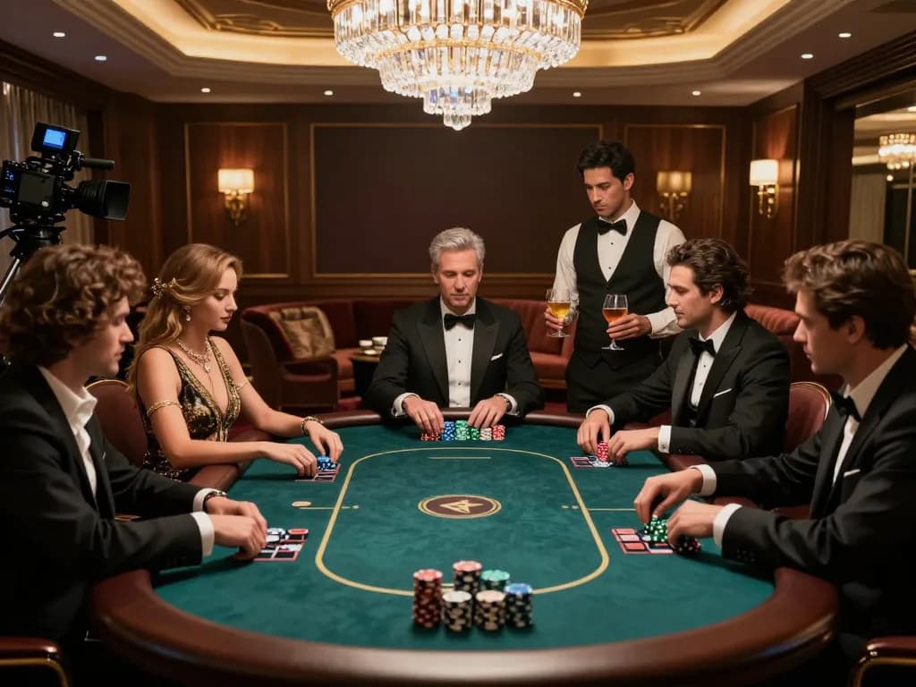 B52 CLUB players enjoying a high-stakes poker game in an upscale casino.