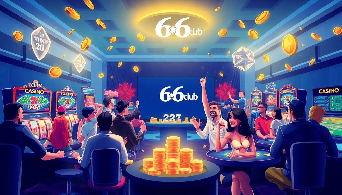 Vibrant gaming scene at 66club with players enjoying diverse online casino games.