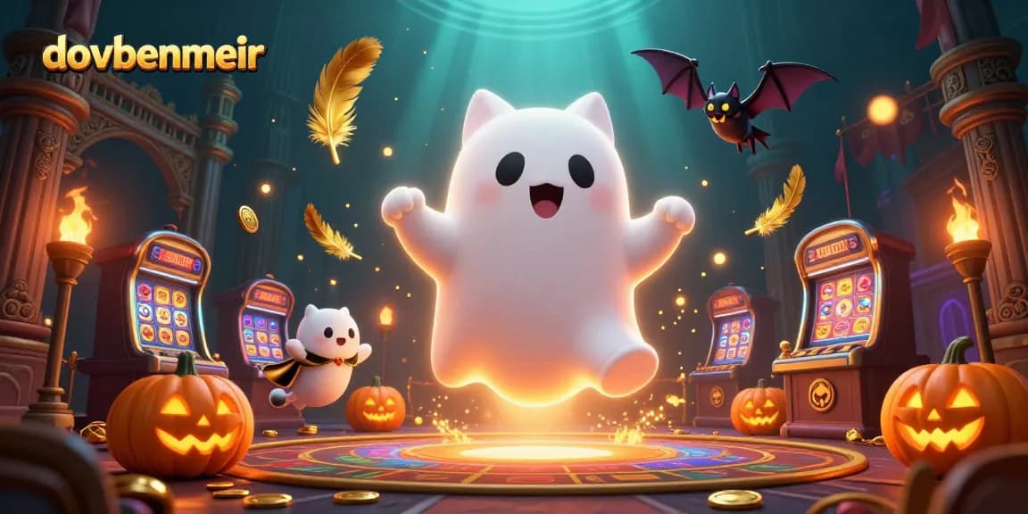 Experience the thrill of dovbenmeir in a vibrant casino adventure with ghost cat and glowing jack-o-lanterns.