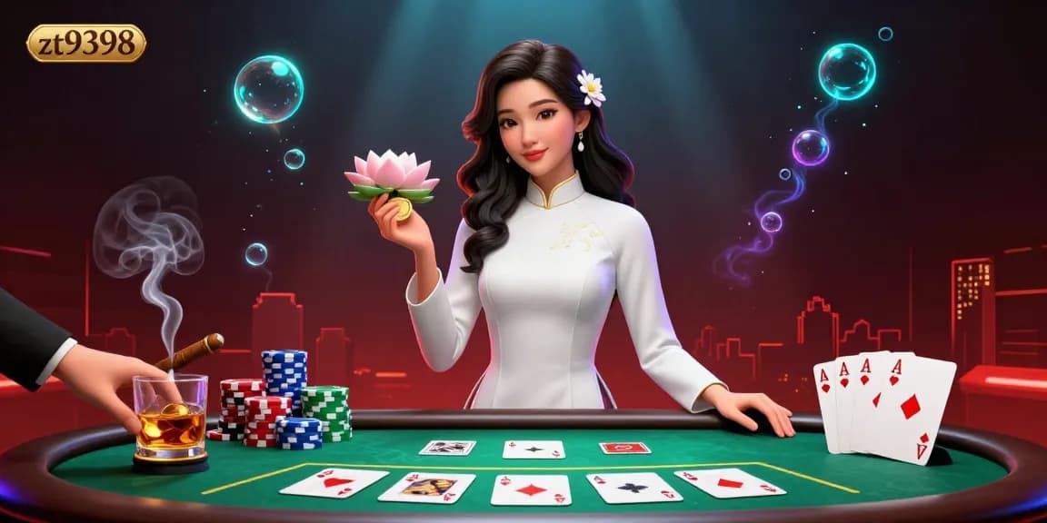 Engage with zt9398 through an elegant scene of a woman holding a golden coin amidst casino excitement.