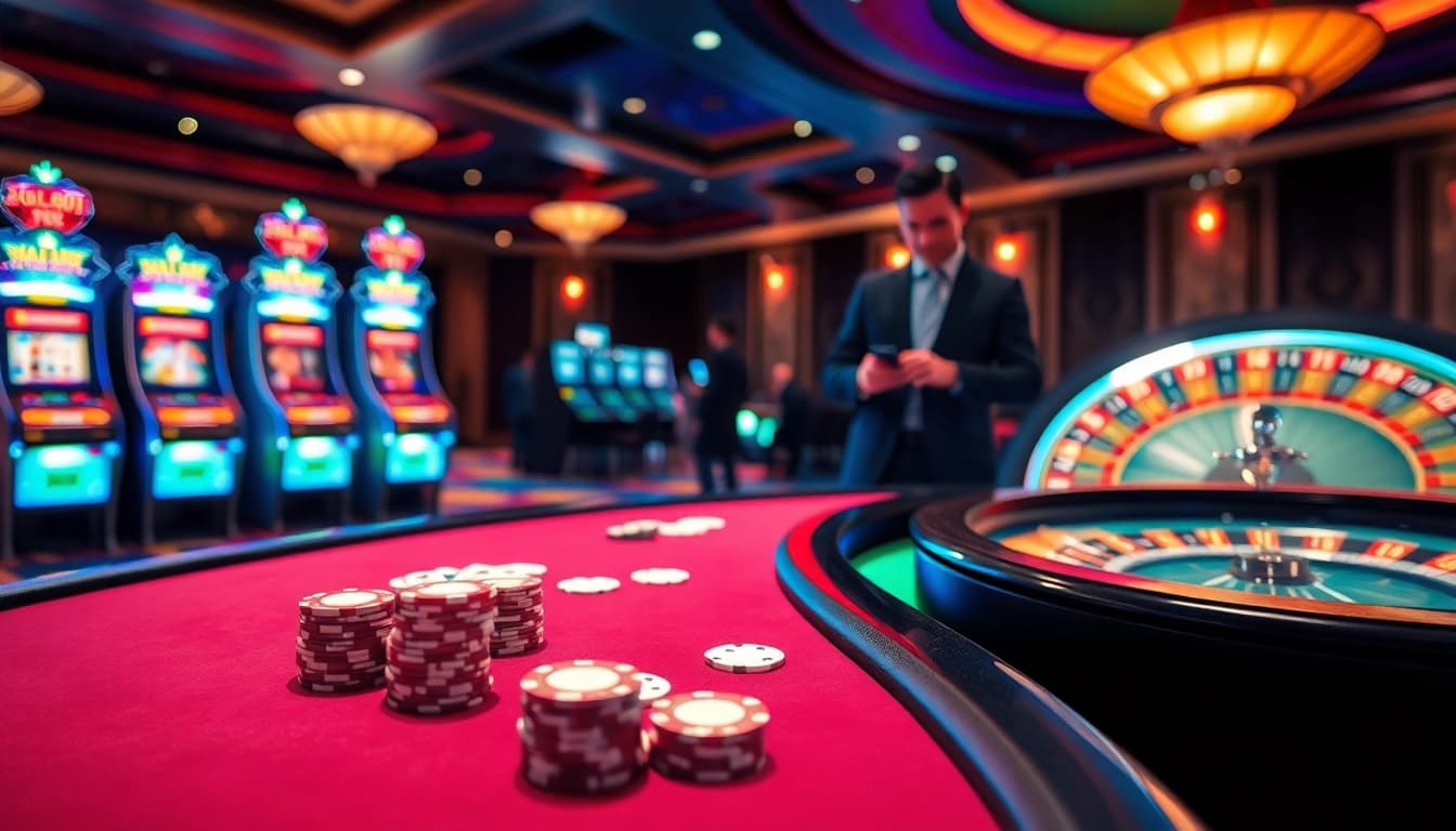 Experience the excitement at SODO66 with a vibrant casino scene featuring poker and roulette.