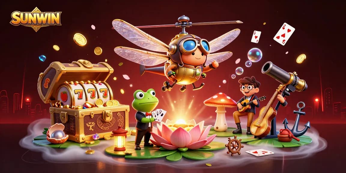 SUNWIN offers vibrant casino excitement with a lively dragonfly pilot, frog dealer, and jazz-playing crickets.