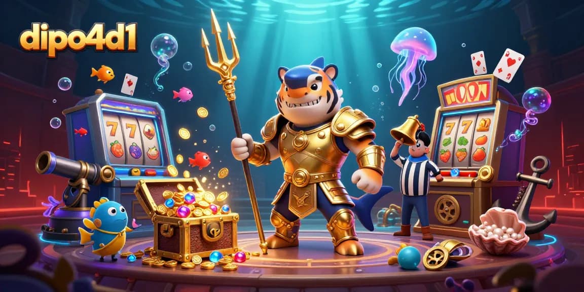 Menangkan permainan dipo4d1 dengan karakter hiu kartun 3D dan mesin slot bertema futuristik.