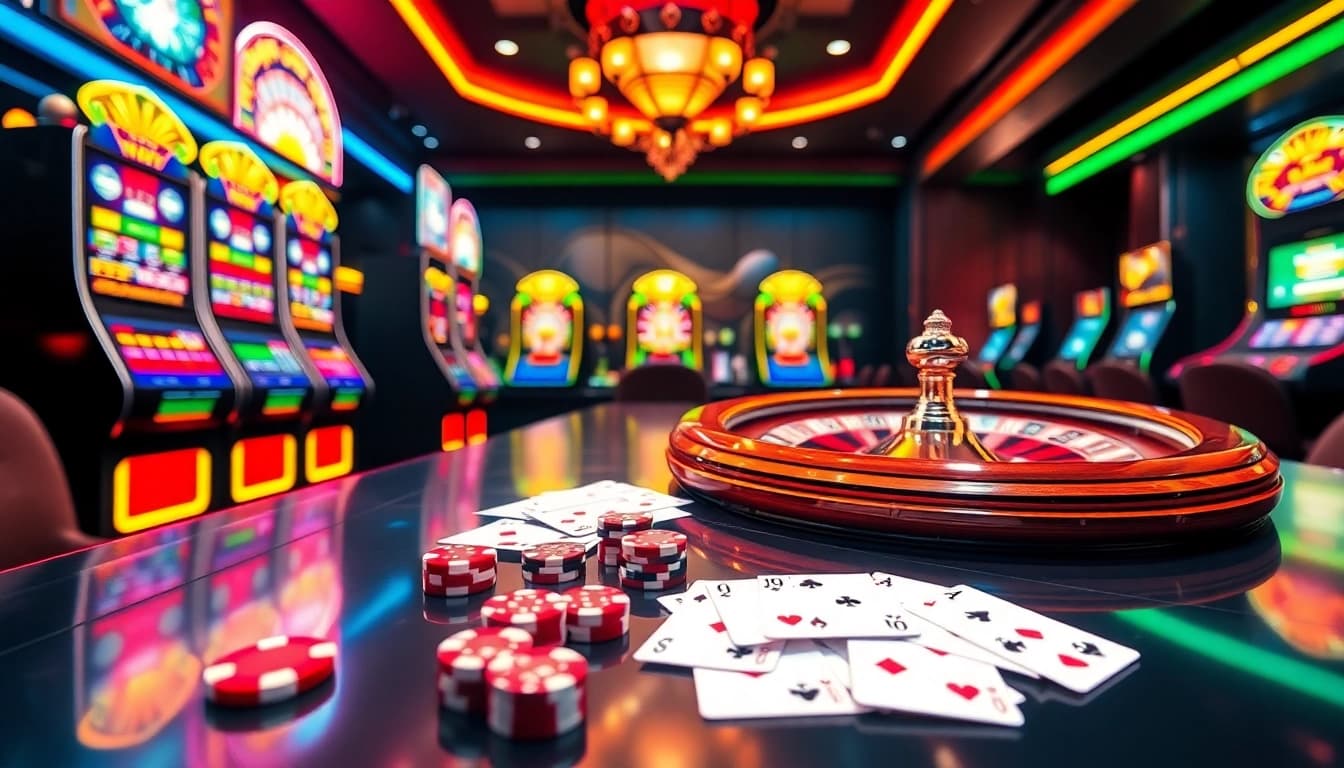 B52 CLUB offers an exciting gambling experience with vibrant casino elements like cards and chips.