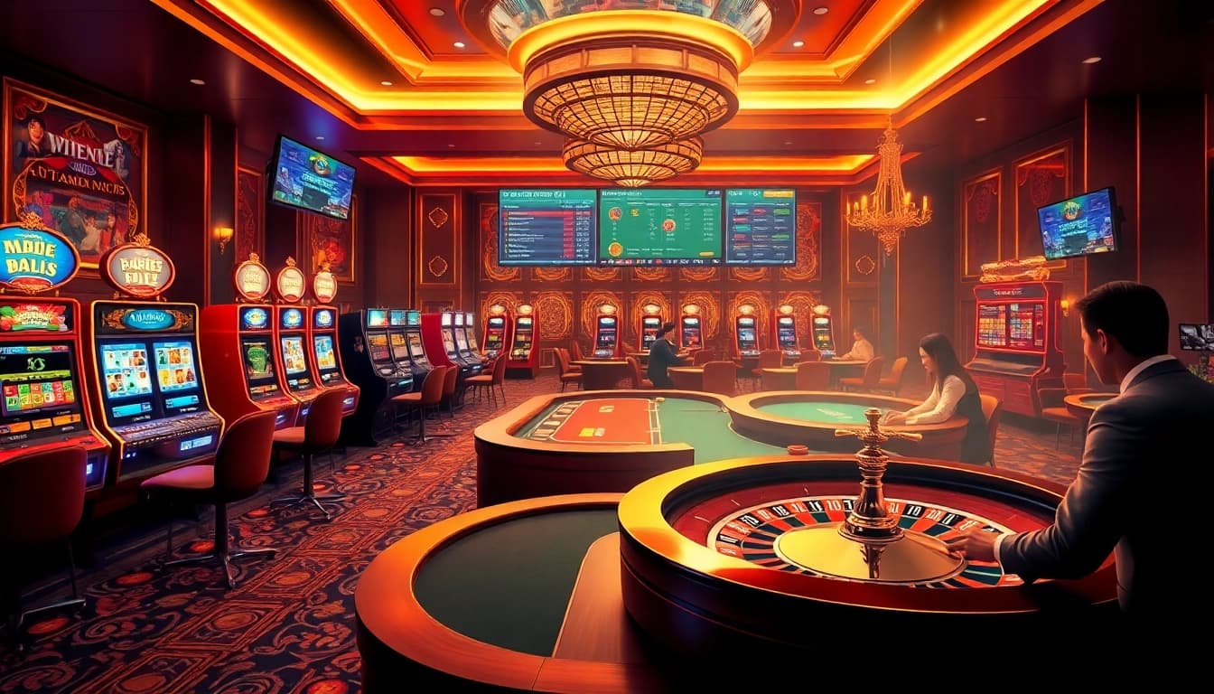 Excited players enjoying the games at ee88 nhà cái in a luxurious casino setting.
