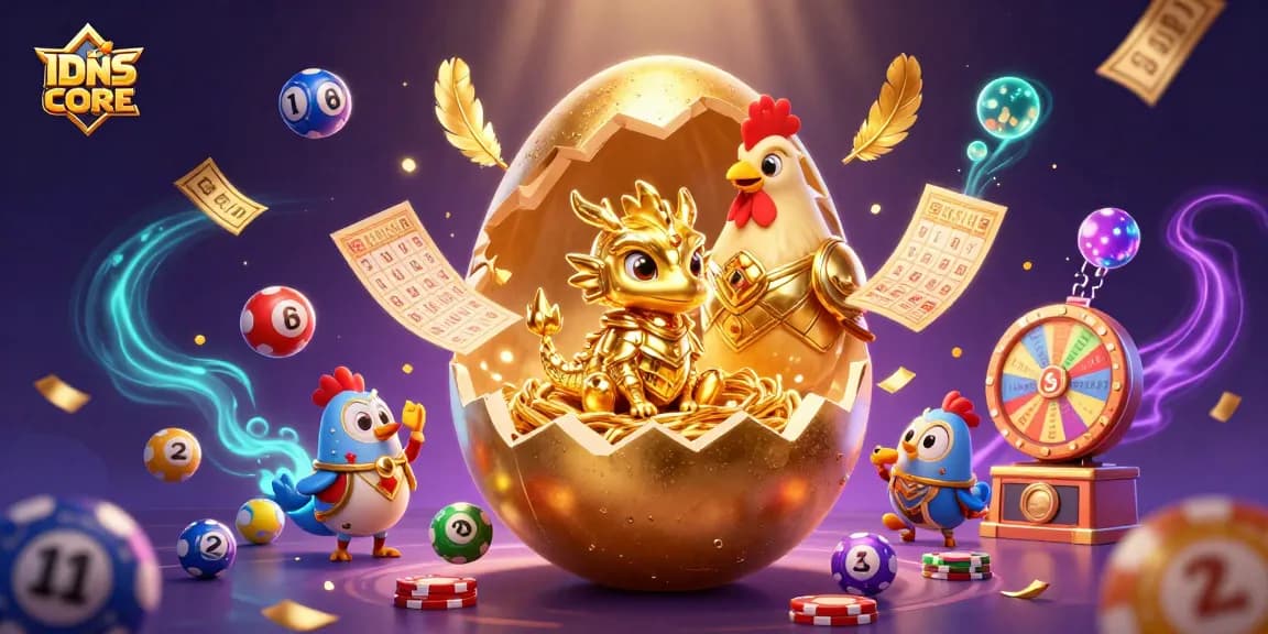 Experience thrilling wins with IDNSCORE’s dazzling golden dragon guarding poker chips amidst dynamic gambling elements.