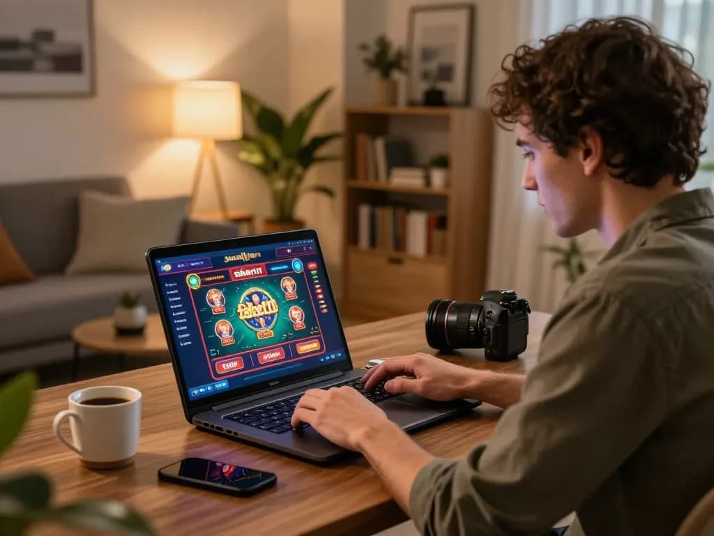 Experience strategic online gaming with fabet11 in a stylish home setup, focusing on responsible gambling.