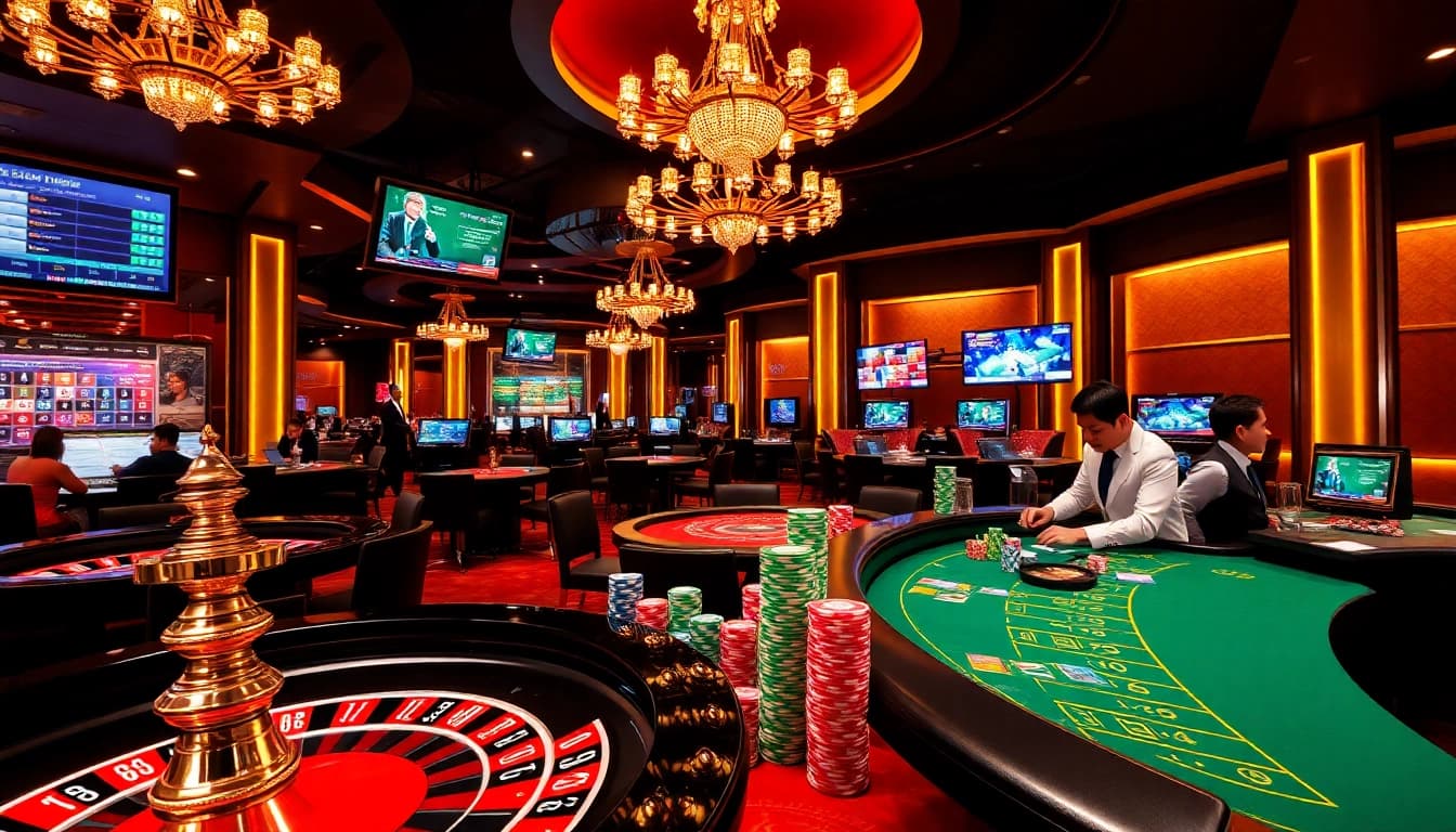 Exciting casino gaming scene featuring roulette, poker chips, and online gaming elements at https://ek333pro.com/