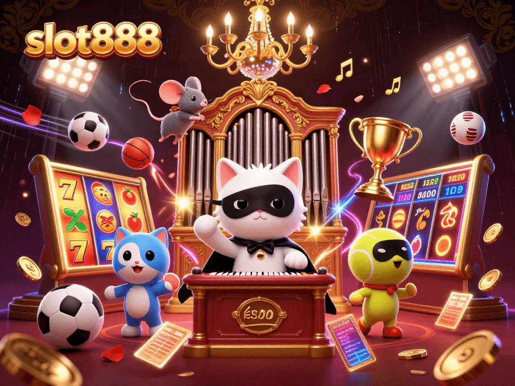 Menangkan slot888 dengan kombinasi simbol slot yang berkilau dan suasana kasino yang megah.