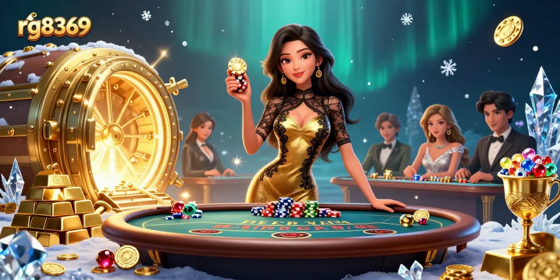 Experience high-stakes baccarat with rg8369, showcasing an exclusive VIP table scene filled with treasures.