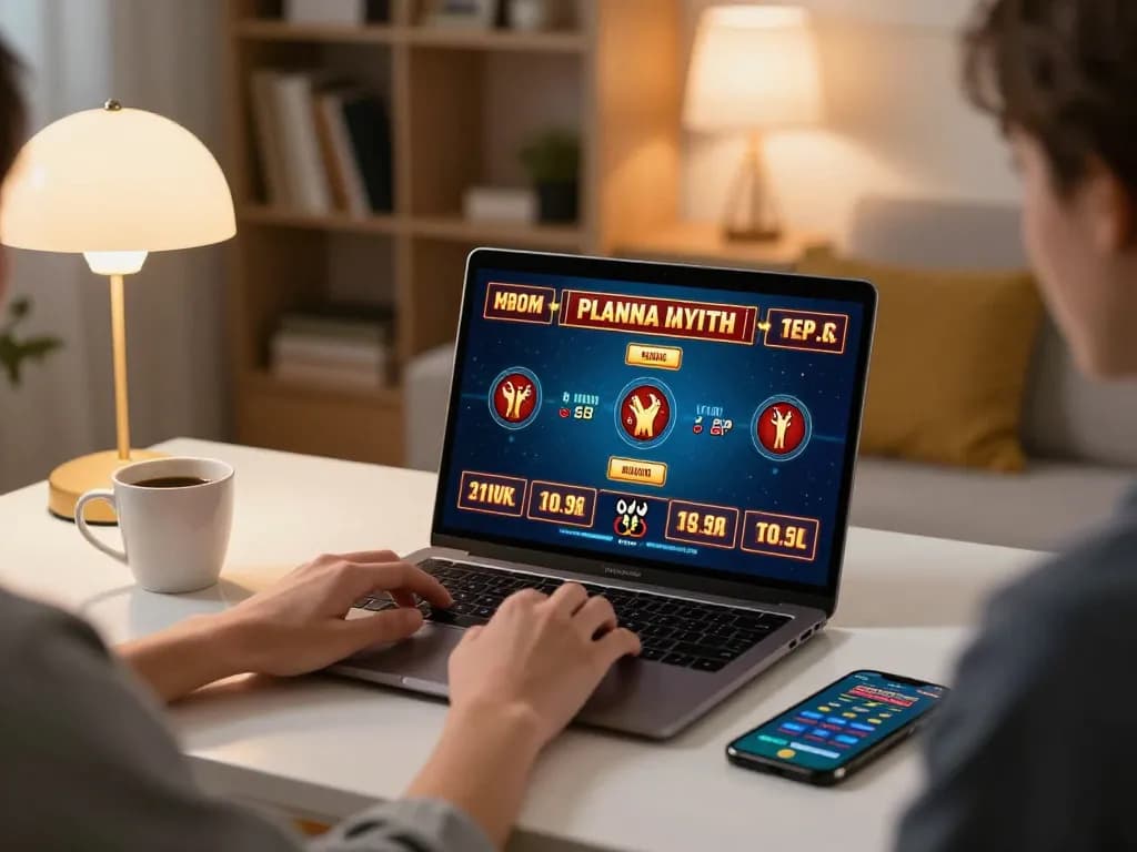 Engaged player at f168.osaka enjoying online casino gaming on a laptop in a cozy setting.