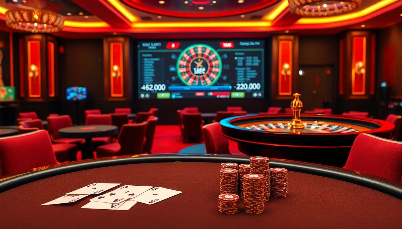 Betting action at https://xx88.vin/ featuring poker chips, cards, and a lively roulette wheel.