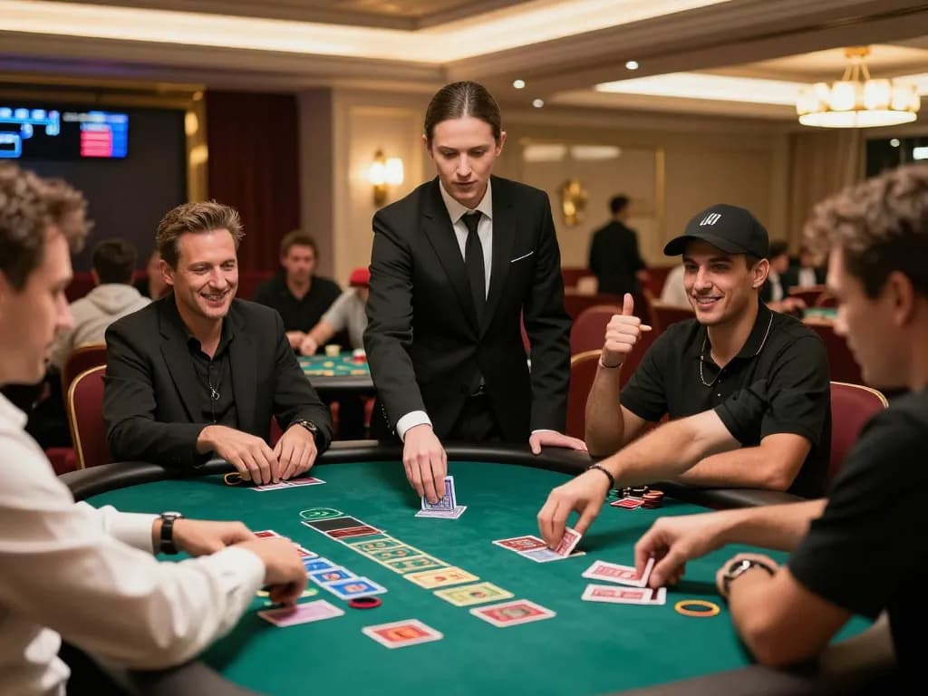 Players enjoying an exciting moment at kuwinfi live casino table, experiencing thrill and engagement