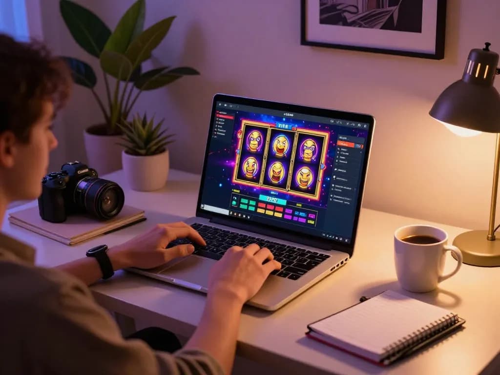 Pengalaman bermain DASI4D di laptop yang menampilkan slot online yang cerah dalam pengaturan modern