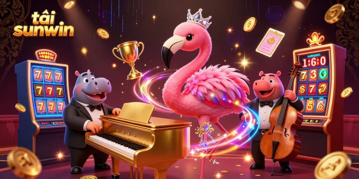 Experience the excitement of tải sunwin with this vibrant 3D casino illustration featuring animated characters and gaming elements.