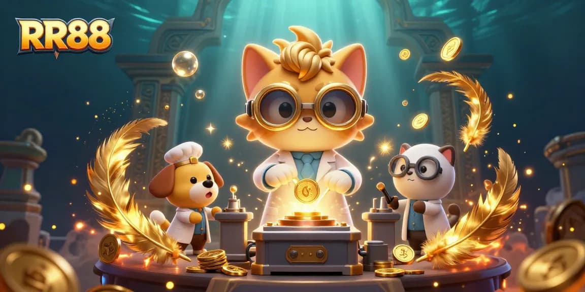 Experience RR88 excitement with our mad scientist cat and dog creating winning games.