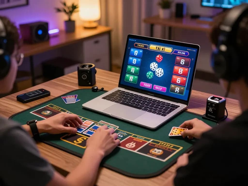 Tài xỉu online gameplay on a laptop with engaging betting options and cozy gaming atmosphere.