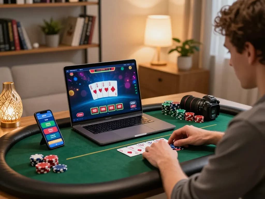 Player engaging in an exciting online poker game on 98winlive platform with chips and strategy notes.